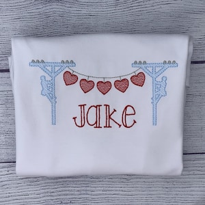 Embroidered Lineman Valentine&#39;s Day Shirts | Personalized Lineman Shirts for kids | Valentine&#39;s Day Tops for Kids
