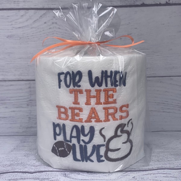 The Bears Football  Embroidered Toilet Paper | Bears Funny Gift |  Party Decor | Football Humor |  Potty Humor | Chicago Bears Gag Gift