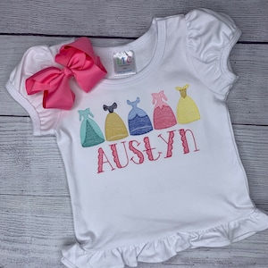 Personalized Embroidered Princess Shirt | Princess Gowns Shirt | Princess Ruffle Shirt | Sketch Embroidery Princess Shirt