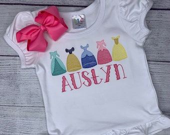 Personalized Embroidered Princess Shirt | Princess Gowns Shirt | Princess Ruffle Shirt | Sketch Embroidery Princess Shirt
