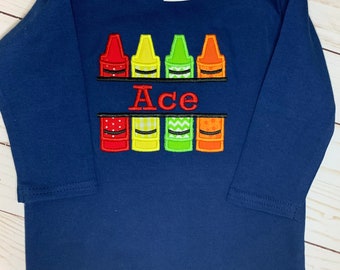 Custom Personalized Embroidered Kids Back to School Shirt | Crayon Shirt | Crayon Shirt With Name | Back to School Shirt