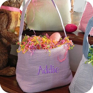 Personalized Seersucker Easter Baskets Embroidered Easter Baskets Monogrammed Easter Baskets Easter Basket with name or monorgram image 3