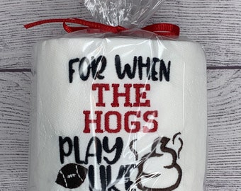 Hogs Embroidered Toilet Paper | Hogs Novelty Gift | Arkansas Football Gift | Hogs Party Decor | Hogs Potty Humor | Gift Basket |