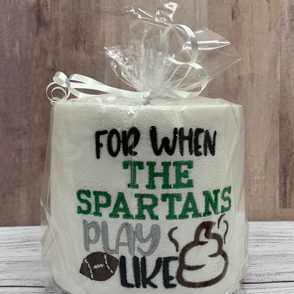 Embroidered Spartans Football Toilet Paper | Spartans Party Decor | Potty Humor | Novelty Gift | Go Spartans | Mich State Football Gift