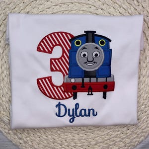 Embroidered Thomas The Train 1 - 9 Birthday Shirt | Birthday Shirt | Choo Choo Birthday Shirt | 1-9 Birthday Shirt | Choo Choo Birthday