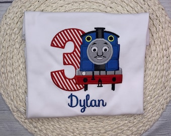 Embroidered Thomas The Train 1 - 9 Birthday Shirt | Birthday Shirt | Choo Choo Birthday Shirt | 1-9 Birthday Shirt | Choo Choo Birthday