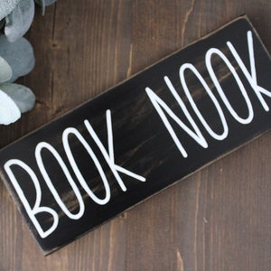 Book Nook hand painted wall sign wall decor, Rae Dunn inspired farmhouse sign, Playroom decor, office decor, kids room sign