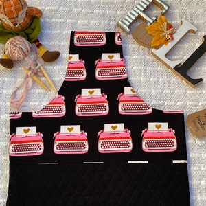 Large knitting bag,project bag, knitting wristlet, project tote, yarn storage in Ruby Star Typewriters in Black quilters cotton