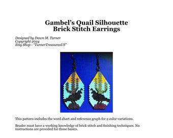 PATTERN, Gambel's Quail Silhouette Brick Stitch Earrings