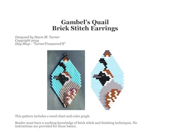 PATTERN, Gambel's Quail Brick Stitch Earrings