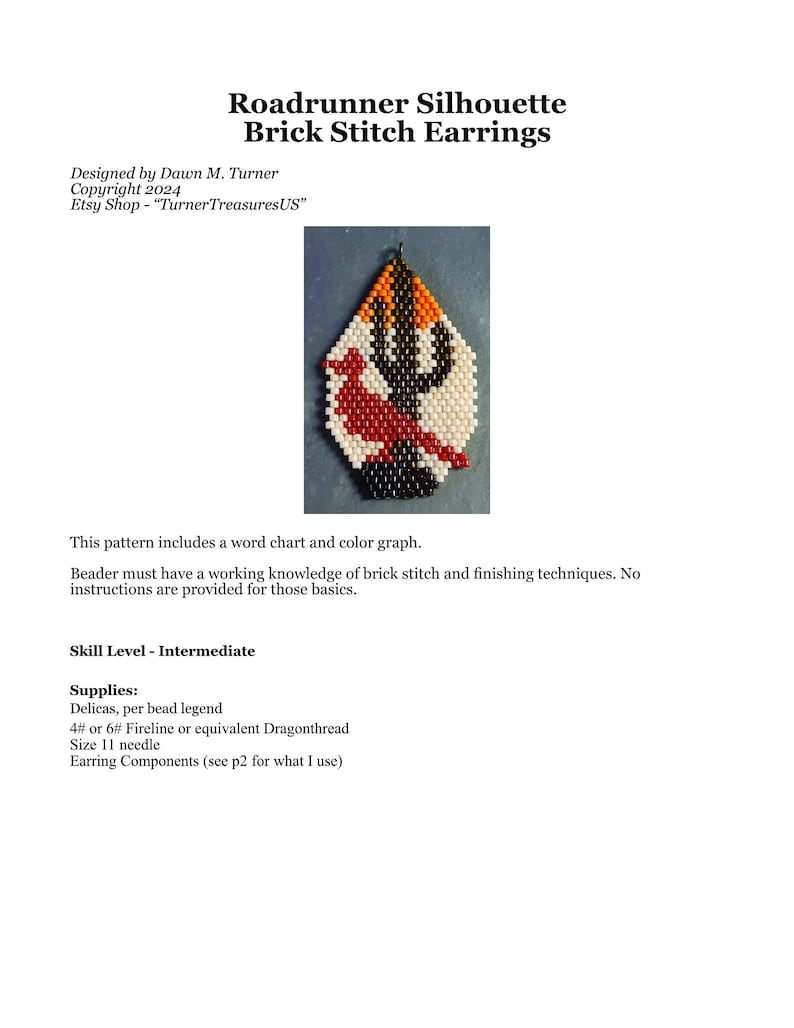 PATTERN, Roadrunner Silhouette Brick Stitch Earrings - Etsy