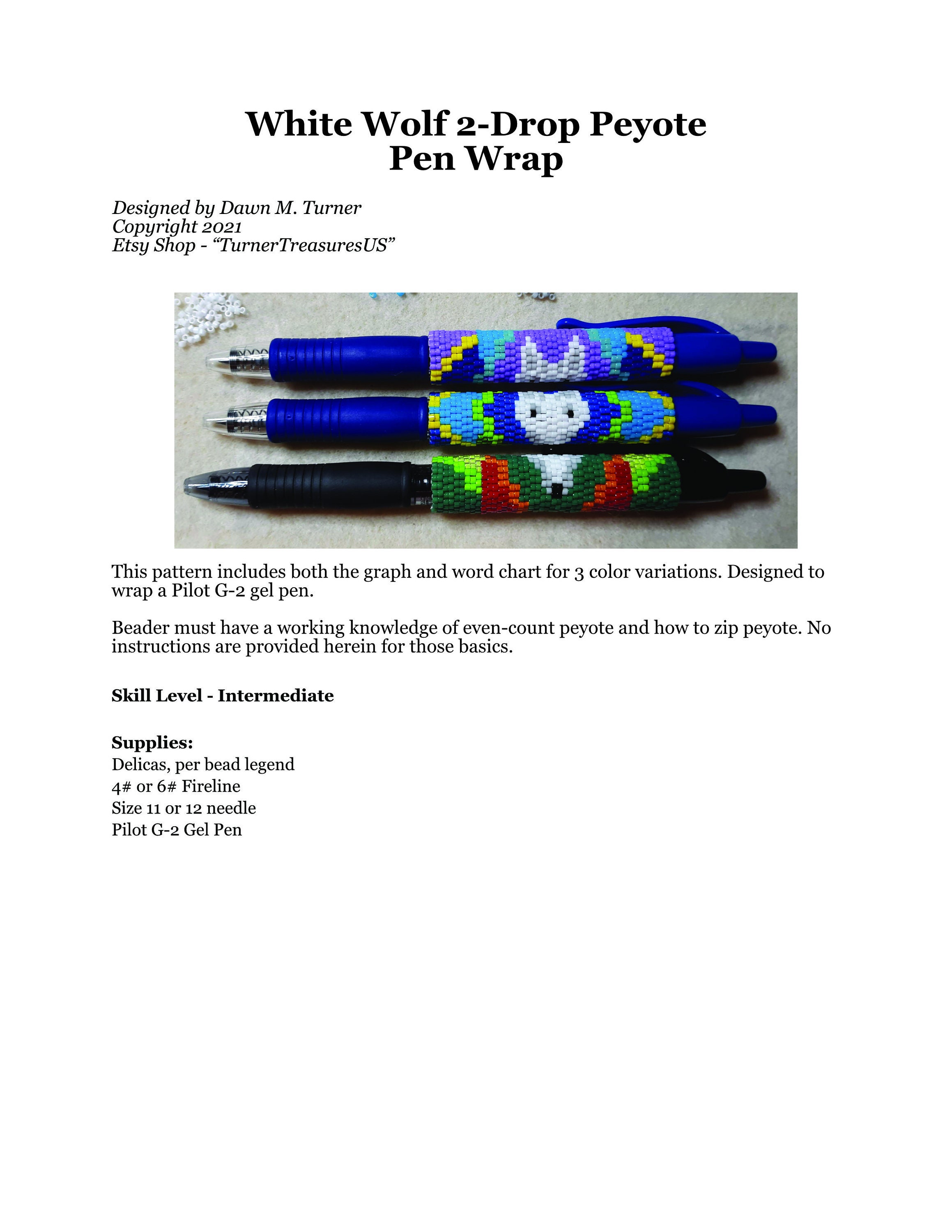 PATTERN White Wolf 2-drop Peyote Pen Wrap 