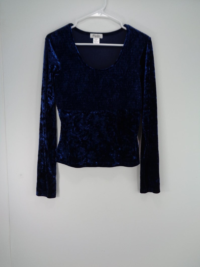 Blushe by Spiegel Womens Blue Vintage Velour Ruched Blouse /& Pants Size M