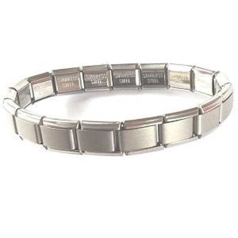 Stainless Steel 18 Link Matte Italian Charm Starter Bracelet Classic 9mm Size