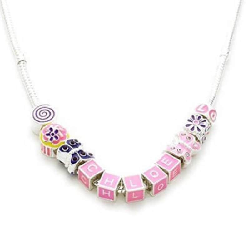 Children/'s Personalised Name /'Birthday Wishes/' Silver Plated Charm Bead Necklace with Velvet Pouch /& Gift Box