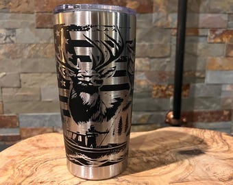 20oz laser engraved hunting-fishing-deer-bass-boat- tumbler-outdoors