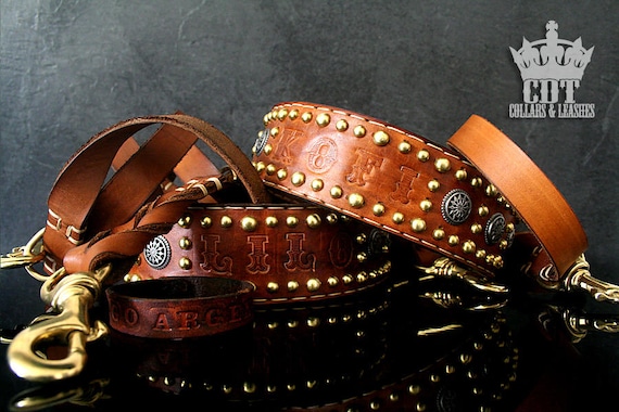 personalized leather dog collars and leashes