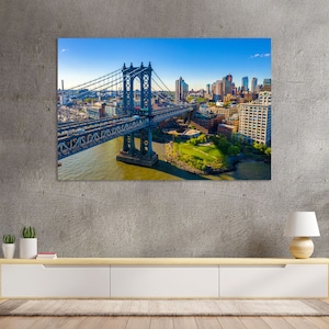 Manhattan Bridge Art for Wall, Manhattan Room Decor, New York Wall Decor, American City Wall Art, New York Cityscape Painting on Canvas