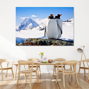 Pinguïns populaire kunst als cadeau, pinguïns print canvas, pinguïns muur decor, pooldieren schilderen op canvas, winterlandschap met pinguïns