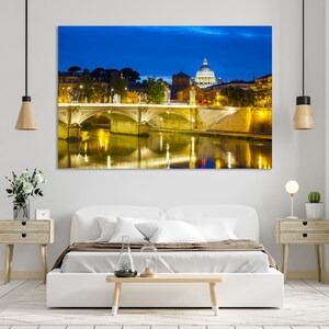 Rome By Night Printing Art on Canvas, Rome Cityscape Wall Decor, Rome Popular Art, Rome Picture Print on Canvas, Italy Modern Decor for Home