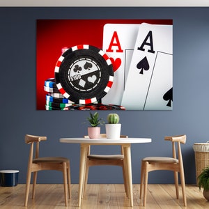 Popular Home Decor with Poker Art on Canvas Poker Artwork on Red Background Print Poker Game on Canvas Casino Art Decor Casino Wall Art