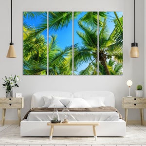 Palm Trees Decor for Wall, Palm Trees Design Art, Coconut Trees Picture Print, Palm Leaves Decor Wall, Green Leave Print Canvas