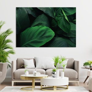Large Foliage for Wall Decor, Tropical Leaves Print Canvas, Green Leaves Design Decor Wall, Tropical Plants Decor for Home, Green Leaf Print