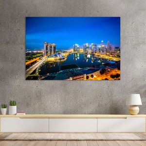 Singapore Skyline Design art for Wall, Singapore Printing on Canvas, Singapore at Night Contemporary Decor for Wall, Singapore Travel