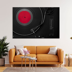 Muurkunstafdruk vinylplatenspeler – Retro muziekfotografie | Poster platenspeler, vintage kunstwerk audioapparatuur