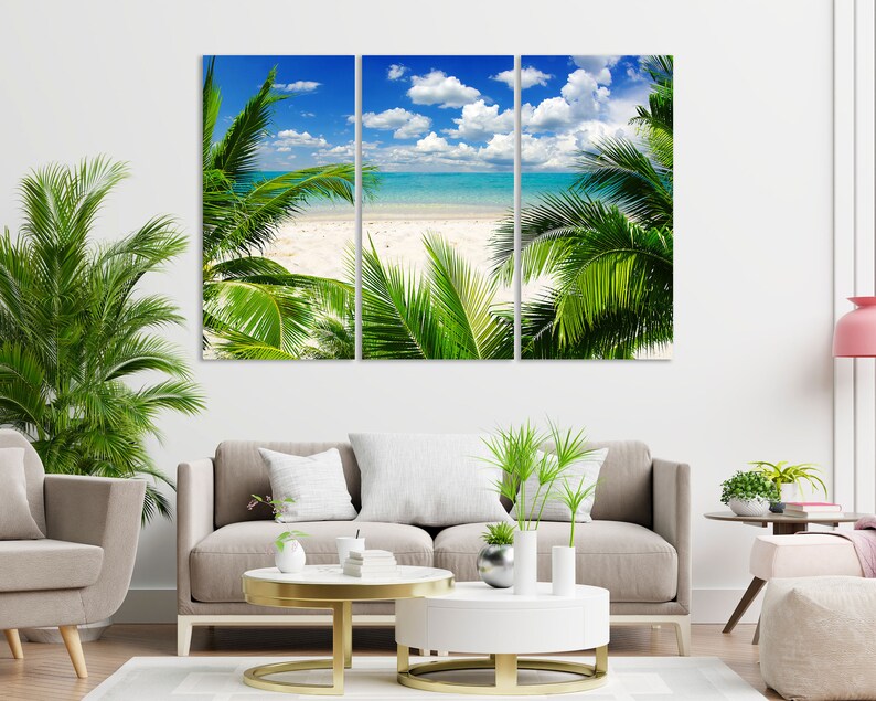 Beach With Palm Trees Stylish Art for Wall, Beach Decor Room, Summer