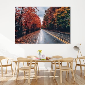 Autumn Decor for Wall, Colorful Leaves Painting on Canvas, Road Wall Art, Autumn Wall Art, Nature Print Canvas, Autumn Landscape on Canvas