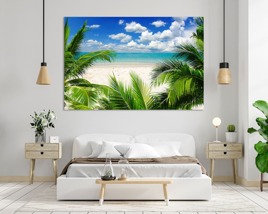 Beach With Palm Trees Stylish Art for Wall, Beach Decor Room, Summer