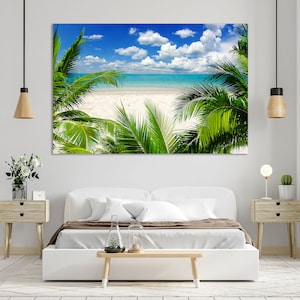 Tropical Starry Night Beach Palm Trees Art Print Gift