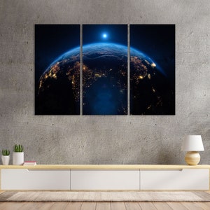 Earth Planet Print on Canvas, Earth Planet Picture Print, Space Wall Decor, Space Wall Art, Space Art for Interior, Cosmos Wall Art