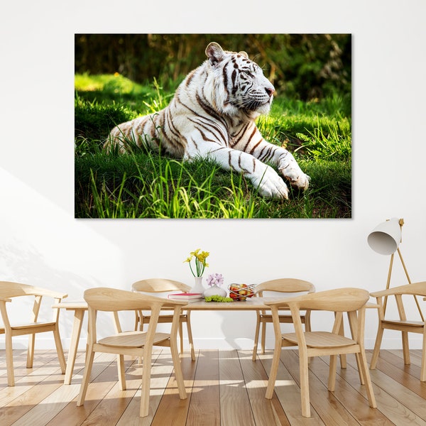 Décoration murale tigre blanc, impression sur toile tigre, décoration tigre pour intérieur, grande décoration murale tigre, art mural moderne tigre, impression chat sauvage