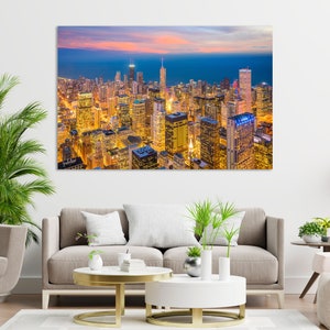 Chicago Skyline Print Canvas, Chicago City Wall Decor, Chicago City Contemporary Art, Illinois State City Print, American Town Original Art