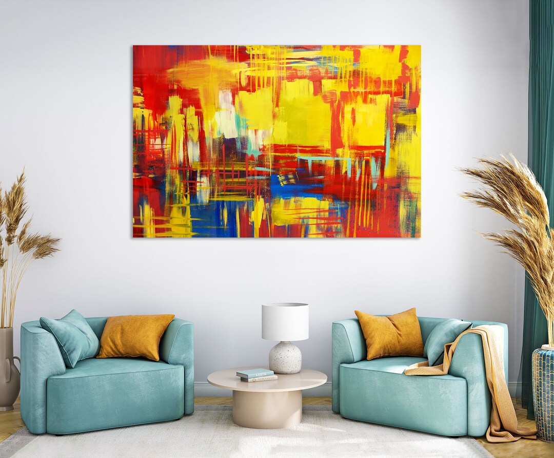 Abstract Expressionist Wall Art – Bold Red Yellow Blue Painting Print ...