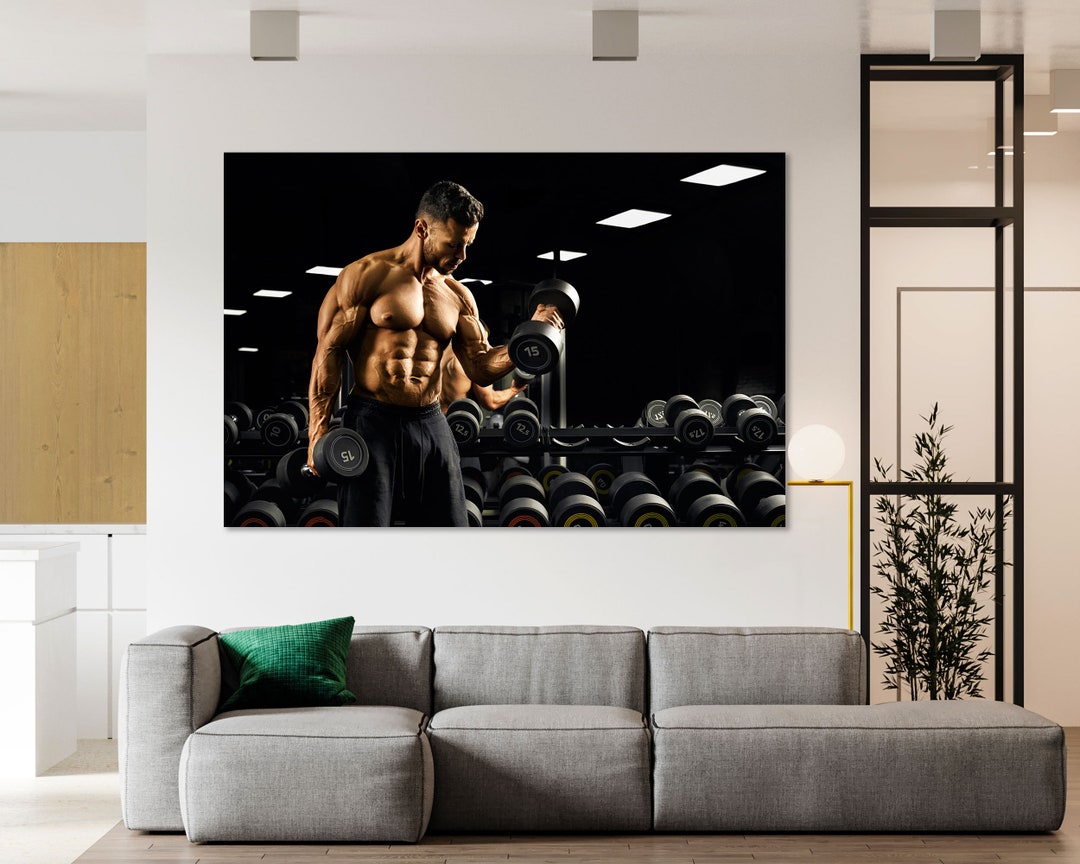 Leinwandbild „Fitness Hanteln & Athletische Frau“ – 130x80 Cm, 3-teilig, Wanddekoration Für Home Gym