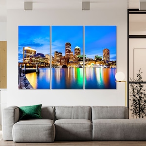 Boston Downtown at Twilight Boston Print Canvas Boston Night Cityscape Boston Art for Wall Massachusetts State Art for Interior