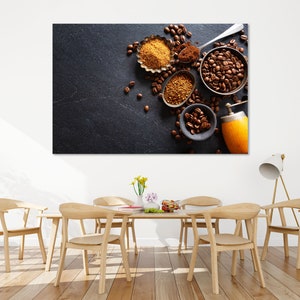 Coffee Still Life for Wall Decor, Coffee Beans Picture Print Canvas, Coffee Painting for Wall Decor, Coffee Art Print, Kitchen Decoration