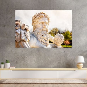 Ancient Greek God Sculpture Photography Print – Mythology Wall Art | Classical Marble Statue Poster, Zeus Decor for Home & Office