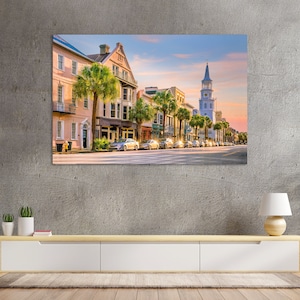 Evening City Charleston on Canvas, Charleston Print Canvas Sets, Charleston Large Decor, Charleston at Sunset Wall Art, South Carolina State
