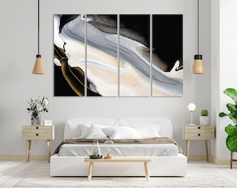 Acrylic Abstract Art for Bedroom Liquid Paints on Canvas Black and White Abstract Decor for Interior Stylish Print Abstract Art for Wall