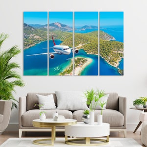 Airplane Flying over Islands Popular Art for Wall, Plane Print, Passenger Plane Photo Print, Plane Picture Print, Airplane Artwork