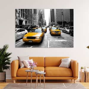 Yellow Taxi of New York Canvas Wall Art | Iconic NYC Street Scene with Classic Cabs & Urban City Vibes, Big Apple Wall Décor