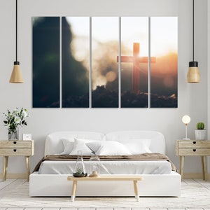 Cross at Sunlight Photo on Canvas, Christian Art for Home, Faith Art on Canvas, Cross Artwork for Wall, Christian Art for Interior Decor
