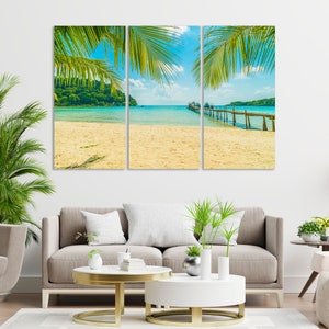 Tropical Island with Coconut Trees Art for Wall, Paradise Island Print Canvas, Tropical Beach Painting on Canvas, Seascape Art for Gift
