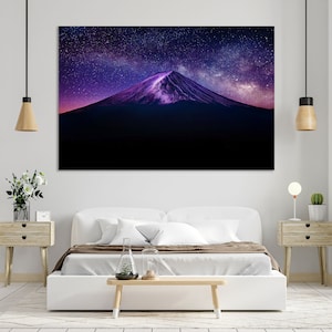 Fuji Mountain with Milky Way Art for Wall Decor, Night Fuji Mountain Wall Decor, Mountain Landscape Prints, Fuji Mount Home Decor