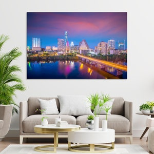 Night Austin Wall Decor, Austin Print Image Canvas, Texas State Print Art, Austin City Decor for Dining Room, American Art for Wall