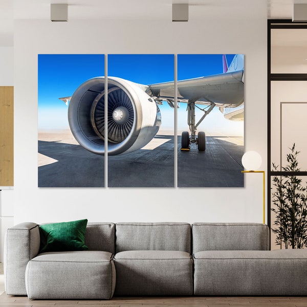 Wing Jet Design Decor Wall, Plane Print, Airplane Decor Wall, Airplane Art for Gift, Engine Airplane Picture Print Canvas, Airplane Photo